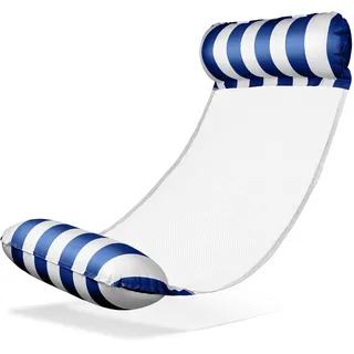 Balinco – Aufblasbare Wasserhängematte Luftmatratze mit 2 Luftkammern & Nylon Netz für Pool – Floatie Wassermatratze Relaxliege für Erwachsene & Kinder – Sommer Poolzubehör (Blau/Weiß)