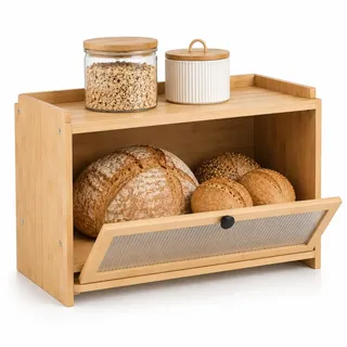AH® Bambus Brotkasten holz mit Schneidebrett, Holz Brotkästen groß mit Belüftung- Elegant brotbox küche zur Brotaufbewahrung, bread box | 40x 26 x 23 cm, brotbehälter aus Holz