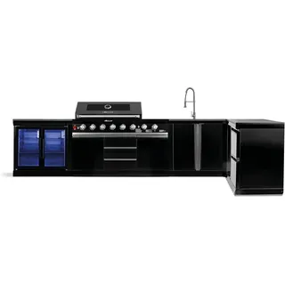 GORILLER® BLACKBACK XL1 Outdoor-Küche, XXL-Gasgrill mit Doppel-Kühlschrank, Waschbecken, Extra-Arbeitsfläche, Stauraum und Ecke, Edelstahl, Schwarz - Schwarz