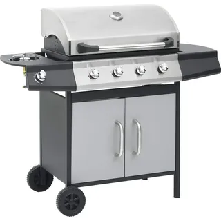 vidaXL Gasgrill 4+1 Flammen Schwarz und Silbern Stahl & Edelstahl - Silber