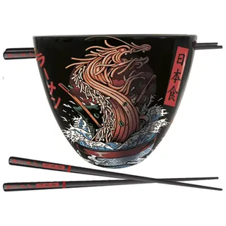 Pyramid Ilustrata Ramen-Schüssel-Set mit Essstäbchen (Drachen-Design) in Geschenkbox – Offizielles Merchandise-Produkt, Rot
