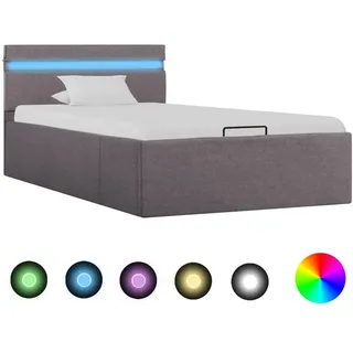 vidaXL Bett mit Bettkasten Hydraulisch mit LED Taupe Stoff 90x200 cm