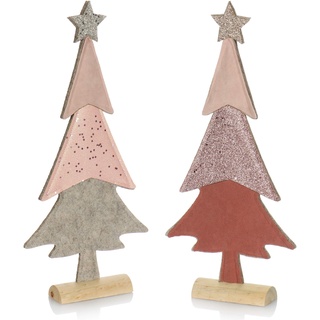 com-four® 2X Pinker Aufsteller für Weihnachten - dekorativer Tannenbaum aus Filz mit Fuß aus Massivholz - rosafarbener Weihnachtsbaum [Auswahl variiert] (02 Stück Tanne 37cm pink)