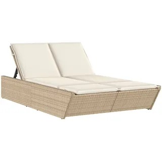 vidaXL Doppel-Sonnenliege mit Auflagen Beige Poly Rattan - Beige