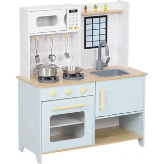 Aiyaplay Kinderküche Spielküche mit Mikrowelle, Herd und Backofen, Küchenzubehör , Blau , Holzwerkstoff , 33x85.2x72 cm , unisex , Spielzeug, Kinderküchen