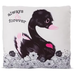 NICI Kuscheltierkissen Love Schwan schwarz 30x30cm quadratisch I Kuschelkissen Schwan für Jungen, Mädchen &Babys I Flauschiges Plüschtier-Kissen–48275