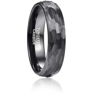 Vakki Wolframcarbid Herren Ring Schwarz Gehämmerter Matt Ring Größe 56(17.8)