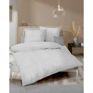 KAEPPEL Pure kariert Baumwolle Silber 155 x 220 cm + 80 x 80 cm