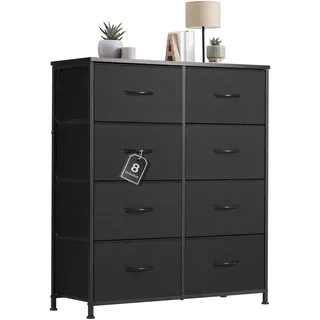 Sweetcrispy Kommode mit Stoff-Schubladen, Sideboard mit 8 Stoff-Schubladen, Schubladenschrank, Organisationsmöbel für Küche, Büro, Flur, TV-Schrank mit Schubladen,Schwarz