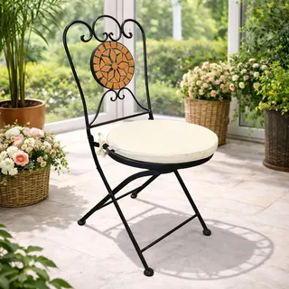 Mosaik Klappstuhl Gartenstuhl Bistrostuhl Terrakotta mit Polster - Orange