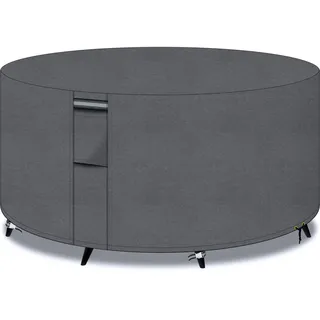PATIO PLUS Gartentisch abdeckungen rund mit Lüftungsschlitzen, 600D Oxford-Gewebe runde Patio Set Tisch Abdeckung, Gartenmöbel Set Abdeckung wasserdicht, Winddicht, Anti-UV, 200x80cm, grau