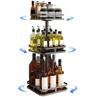 YunNasi Gewürzregal Drehbar 3 Etagen Schwarz Lazy Susan Küchenregal Stehend für Arbeitsplatte Küchenorganizer Eckregal Ohne Bohren
