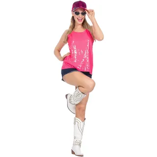 Wilbers & Wilbers 6451 - Pailletten Top mit Spaghettiträgern, Neon, Festival Oberteil, Party Outfit