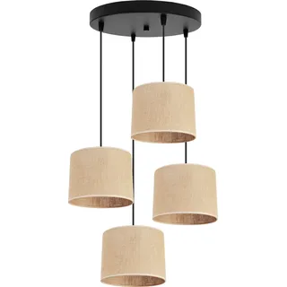 Light-Home Juta Hängelampe - Metall mit Lampenschirm aus Stoff - E27 - OV 4-Flammig 20 cm - Schwarz Basis und Jute - Schwarz, Braun