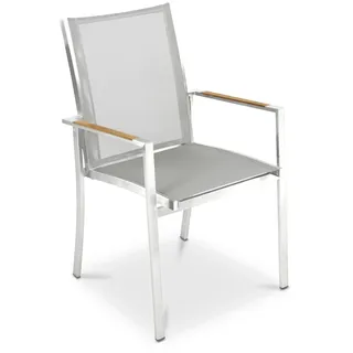 Stapelsessel Mercure - Batyline silber Armlehne Teak