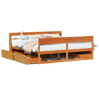 vidaXL Massivholzbett ohne Matratze Wachsbraun 180x200 Kiefernholz - Braun