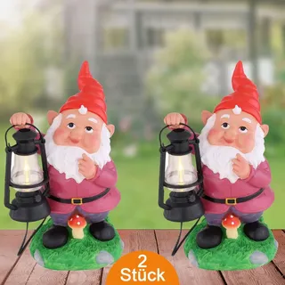 bmf-versand Solarleuchten Garten Deko Gartenzwerg Lustig 2er Set Solarlampe Außen Solar - Bunt