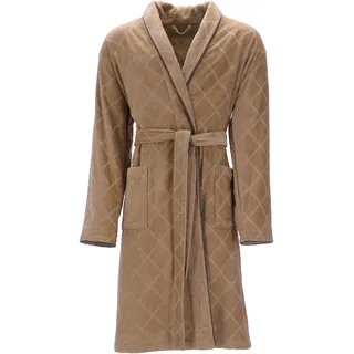 Herrenbademantel VOSSEN "Barron, ideal für Sauna & Spa, Hotelbademantel, Morgenmantel" Gr. M, braun (camel), L:120cm, Webvelours, Hausmäntel, Herrenbademantel, mit Schalkragen, Rautendesign