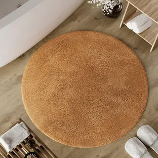 Wecon Home Badteppich Erik, 80 cm rund, terrakotta | weicher, getufteter Baumwollteppich, Rutschhemmend & waschbar mit weichem Flor und klarer Optik