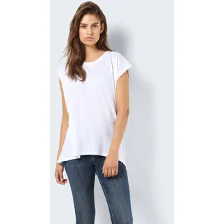 Kurzarmshirt NOISY MAY "NMMATHILDE S/S LOOSE LONG TOP NOOS", Damen, Gr. S, weiß (hellweiß), Jersey, Obermaterial: 50% Baumwolle, 50% Polyester, unifarben, relaxed fit normal, Rundhals, Shirts Kurzarmshirt, Baumwollmischung, relaxed fit