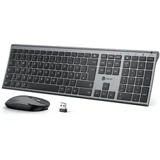 iClever 2.4G kabellose Tastatur und Maus set, USB-C wiederaufladbar, Originalgröße, schlanke, dünne und widerstandsfähige Tastatur für Windows 7/8/10, Mac OS