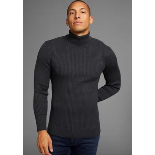 Rollkragenpullover BRUNO BANANI, Herren, Gr. L (52/54), schwarz (anthrazit melange), Feinstrick, Obermaterial: 50% Baumwolle, 50% Polyacryl, unifarben, Basic, slim fit, Rippstrickbündchen, Pullover Rollkragenpullover, in Rippenqualität