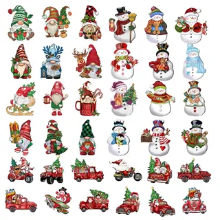 Rebanky 36 Stück Holz Weihnachtsdeko Anhänger Weihnachten Holzanhänger Figuren Holzanhänger Wichtel Figuren Weihnachten Anhänger Weihnachtsdeko Holz mit Schnur für Wohnzimmer Weihnachtsbaum, Fenster