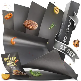 Rawford Premium Grillmatte Gasgrill (5 Stück) - BBQ Grillmatte & Grillfolie für Gasgrill - Grillmatten für Holzkohle, Elektro & Backofen – PTFE Grill Matte als Backmatte & Grill Matten Gasgriller