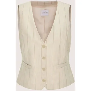Kurzweste MADELEINE "Weste Elegante Nadelstreifen-Weste mit Knöpfen", Damen, Gr. 44, weiß (perlweiß, beige, melange), Obermaterial: 73% Polyester PES. 24% Viskose CV. 3% Elasthan EL., Modern, V-Ausschnitt, Westen Kurzweste, Verkürzte Form