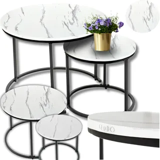 Runde Couchtische, Industrial, Loft, Glamour, Tischset, 60x60, 40x40 - Weiß, Schwarz