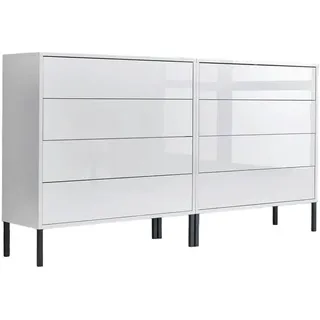 Mid.you Sideboard , Weiß, Weiß Hochglanz , Holzwerkstoff , 8 Schubladen , 158x86x33 cm , erweiterbar, stehend , Kleinmöbel, Kommoden, Sideboards