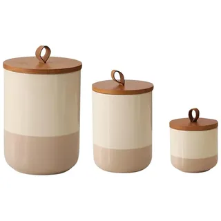 YYW Keramik Vorratsdose mit Bambusdeckel Silikonring Luftdichte Frischhaltedose mit praktischem Griff (Neu) | Ideal zur Aufbewahrung von Lebensmitteln (Three piece)