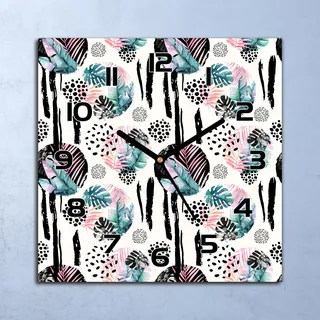 Wanduhr Echt-Glas-Küchenuhr Abstrakter Dschungel Quarz 30x30 Deko Bilder