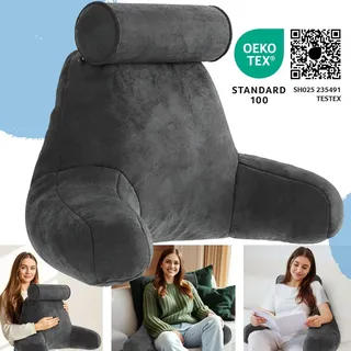 eloneo Rückenkissen mit Armlehnen 50 x 76 x 46 cm Grau