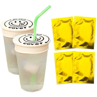 Kireida 4 PCS Anti-Spill-Deckel für Getränke mit Strohhalm-Loch Getränkeabdeckungen von Becherabdeckungen, für Partys und Festivals Wiederverwendbar Leicht zu reinigen(Smiley-Gesicht)