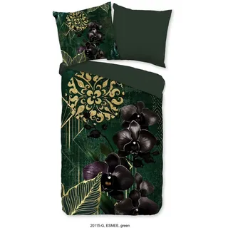 Muller Textil good morning Wendebettwäsche Esmee, Renforcé, 2 teilig, 100% Baumwolle, Renforcé, Reißverschluss, Wendeoptik, Dunkel, grün grün