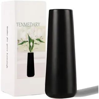 TENMEDARY Keramik Blumenvase Schwarz Matt Vase für Pampasgras Wohnzimmer Tisch Zuhause Büro