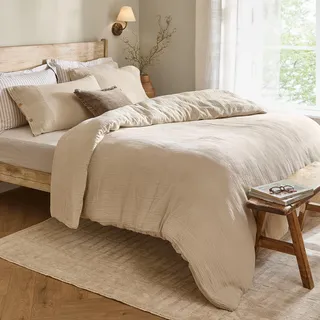 furn. Yard Lark Bettbezug Set – Weich Atmungsaktiv Doppellagig Musselin Baumwolle Minimalistisch Bettwäsche (Natürlich – Doppelbett – 200x200cm)