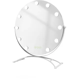 Emke Kosmetikspiegel Runder mit Beleuchtung, Weiß, ф50 cm , Glas , 50x6x50 cm , Spiegel, Schminkspiegel