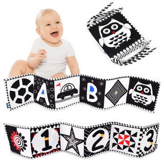 Vicloon Black & White Stoff-Buch,Bilderbuch aus Stoff,Baby Spielzeug 0 6 Monate,Wahrnehmungs-Lernspielzeug,Geschenke für Babys -Alphabet&Zahlenstil