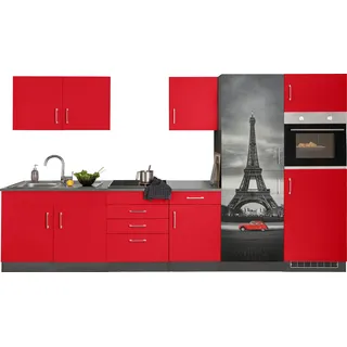 KOCHSTATION Küchenzeile »KS-Paris – Küchen mit einzigartigen Fotomotiven auf den Fronten« ohne E-Geräte, Breite 330 cm, rot