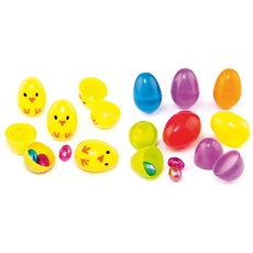 Baker Ross Bunte Eier aus Plastik für Geschenke & Süßigkeiten für Kinder zum Basteln zu Ostern & 2-teilige Plastikeier mit Kükenmotiv für Kinder zum Füllen mit Ostersüßigkeiten zur Eiersuche