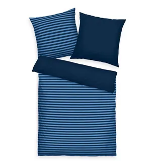 Tom Tailor Renforcé Querstreifen Blau 140 x 200 cm + 70 x 90 cm