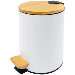 KITCHEN MOVE BAT-978297 White Treteimer, 5 l, Stahl und Holz, matt, 21 cm, Weiß