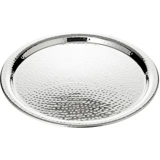EDZARD Tablett Martella (Ø 34 cm), Edelstahl, gehämmert | Zum Servieren und Anrichten, hochglanzpoliert, Rundtablett, Serviertablett, Dekotablett, Tischdeko, Geschenk