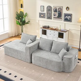 STILVORA Ecksofa L-Form mit Chaiselongue, Sofa XXL-Tiefsitz und flexibles Modul-System, Wohnlandschaft ideal für Wohnzimmer und Familien, Grau ,Chenille - Grau
