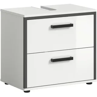 Mid.you Waschbeckenunterschrank , Weiß Hochglanz , Kunststoff , furniert , Holzoptik , 2 Schublade(n) Schubladen , U-Form , 60x55x37 cm , FSC Mix , stehend , Badezimmer, Badmöbel, Waschbeckenunterschränke