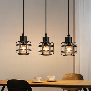 ZMH Pendelleuchte Esstisch Hängelampe Vintage - 3 Flammig Hängeleuchte Metall E14 Retro Esstischlampe Schwarz Pendellampe Höhenverstellbar für Wohnzimmer Esszimmer (Ohne Leuchtmittel)