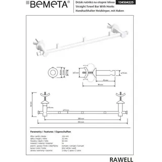 Weißer Kleiderhaken mit 3 Haken für RAWELL-Heizkörper 35,5x4x9 cm BEMETA - Weiß