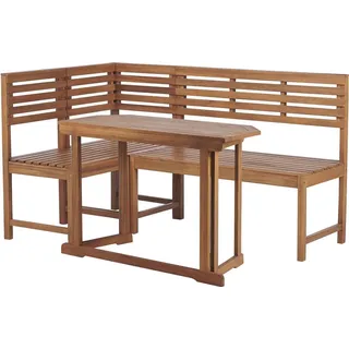 Beliani Balkon Eckbank Set Hellbraun 4-teilig Klapptisch 110 x 47 cm Modul Eckgruppe Garten Terrasse Outdoor Möbel Ausstattung - Braun